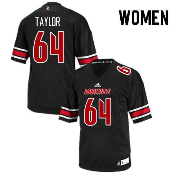 Women #64 Travis Taylor Louisville Cardinals College Football Jerseys Stitched Sale-Black - Click Image to Close